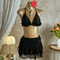 Womens Ruffled Halter Three Piece Bikini Set Stylish Beachwear Swimwear