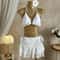 Womens Ruffled Halter Three Piece Bikini Set Stylish Beachwear Swimwear