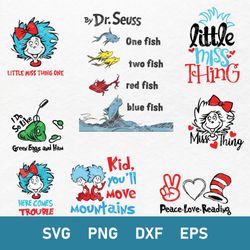 Bundle Dr Seuss Svg, One Fish, Two Fish, Red Fish, Blue Fish Svg, Thing Svg, Png Dxf Eps Digital File