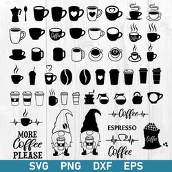 Coffee Cups Bundle Svg, Coffee Svg, Gnome Coffee Svg, Coffee Cups Silhouette Svg, Png Dxf Eps File