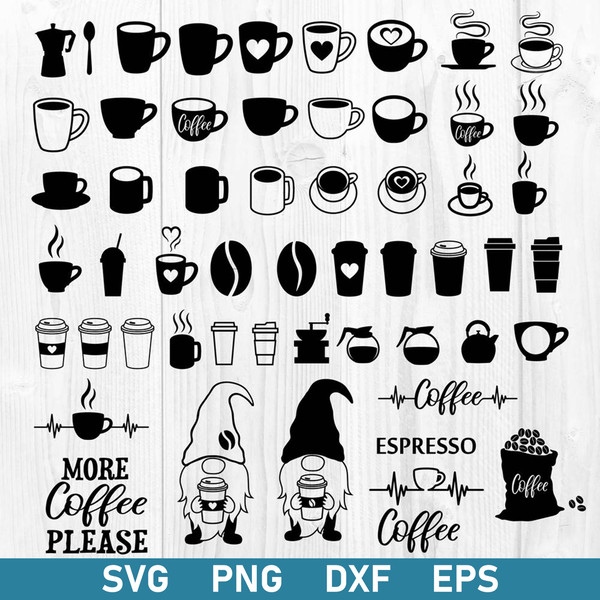 Coffee Cups Bundle Svg, Coffee Svg, Gnome Coffee Svg, Coffee Cups Silhouette Svg, Png Dxf Eps File.jpg