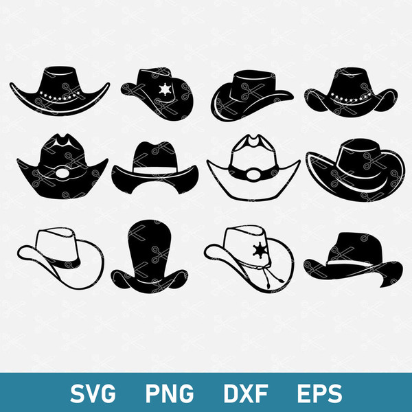 Cowboy Hat Bundle Svg, Cowboy Hat Svg, Cowboy SVg, Png Dxf Eps Digital File.jpg