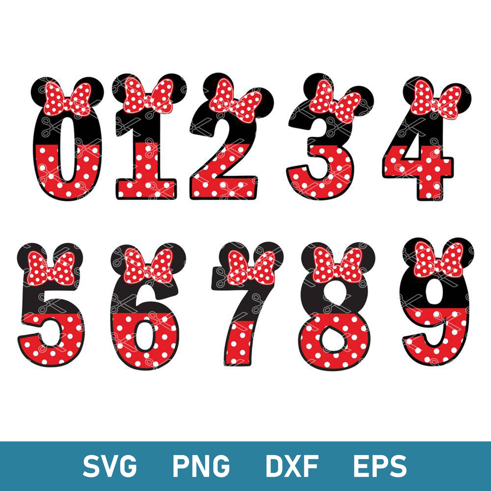 Minnie Numbers Svg, Minnie Mouse Svg, Diney Number Svg, Png Dxf Eps Digital File.jpg