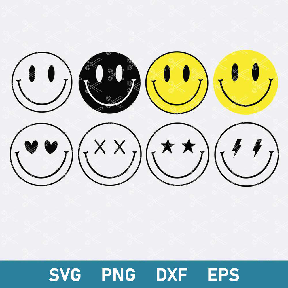 Smiley Face Bundle Svg, Smiley Face Svg, Smiley Face Clipart, Smiley Face Cricut Svg, Png Dxf Eps Digital File.jpg