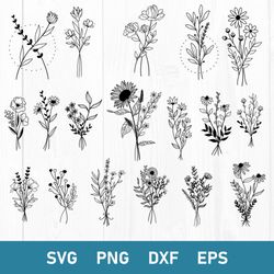 Wildflowers Bundle Svg, Wildflowers Svg, Flower Svg, Png Dxf Eps Digital File