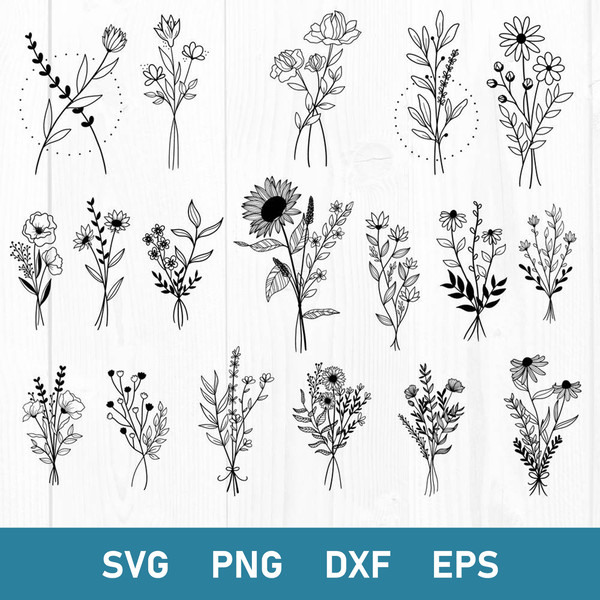 Wildflowers Bundle Svg, Wildflowers Svg, Flower Svg, Png Dxf Eps Digital File.jpg