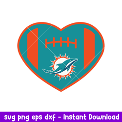 Miami Dolphins Team Heart Logo Svg, Miami Dolphins Svg, NFL Svg, Png Dxf Eps Digital File