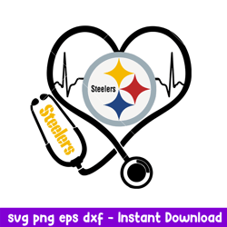 Stethoscope Heart Pittsburgh Steelers Svg, Pittsburgh Steelers Svg, NFL Svg, Png Dxf Eps Digital File