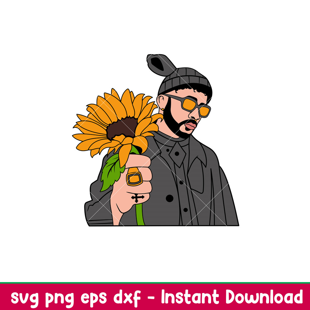 Bad Bunny Sunflower, Bad Bunny Sunflower Svg, Yo Perreo Sola Svg, Bad bunny logo Svg, El Conejo Malo Svg,eps, dxf, png file.jpeg