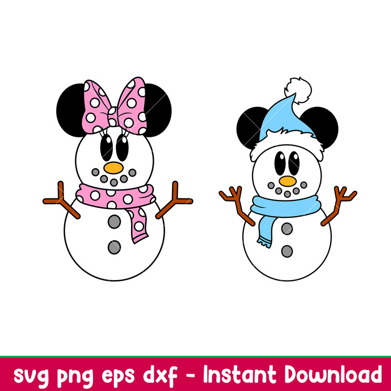 Cute Christmas Snowmen, Cute Christmas Mickey _ Minnie Snowmen Svg, Christmas Svg, Disney Christmas Svg,dxf, png, eps file.jpeg