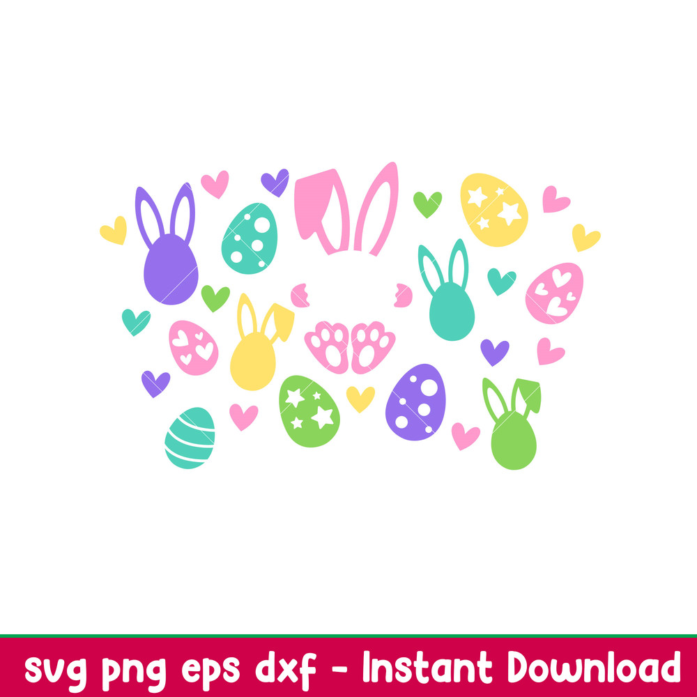 Cute Easter Bunny Full Wrap, Cute Easter Bunny Full Wrap Svg, Starbucks Svg, Coffee Ring Svg, Cold Cup Svg,png, dxf, eps file.jpeg