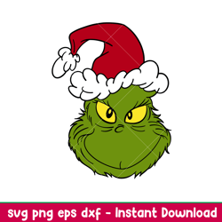 Grinch Face 2, Grinch Face Svg, Christmas Svg, Merry Grinchmas Svg, Santa Claus Svg, png,dxf,eps file