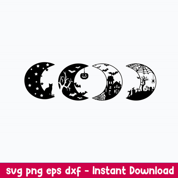 Halloween Moon Scenes Svg, Haunted Moon Svg, Moon Scary Svg, png Dxf Eps File.jpeg
