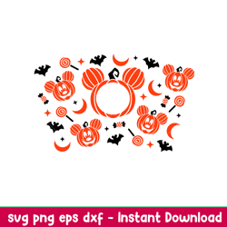 Halloween Pumpkin Ears Full Wrap, Halloween Pumpkin Mickey Mouse Full Wrap Svg, Starbucks Svg, Coffee Ring Svg, Cold Cup