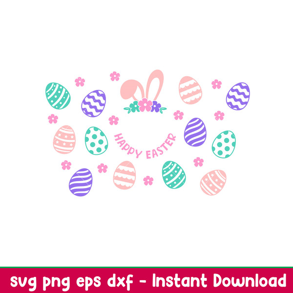 Happy Easter Bunny Full Wrap, Happy Easter Bunny Full Wrap Svg, Starbucks Svg, Coffee Ring Svg, Cold Cup Svg, png,dxf,eps file.jpeg