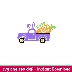 Happy Easter Truck with Carrot, Happy Easter Truck with Carrot Svg, Happy Easter Svg, Easter egg Svg, Spring Svg,png,dxf