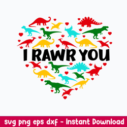 Heart I Rawr You Svg, Dinosaur Svg, Png Dxf Eps File
