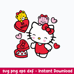 Hello Kitty Be Mine Candy Svg, Kitty Valentine Svg, Png Dxf Eps File
