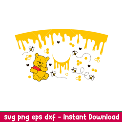 Honeycomb Drips Full Wrap, Honeycomb Drips Pooh Bear Full Wrap Svg, Starbucks Svg, Coffee Ring Svg, Cold Cup Svg,png,dxf