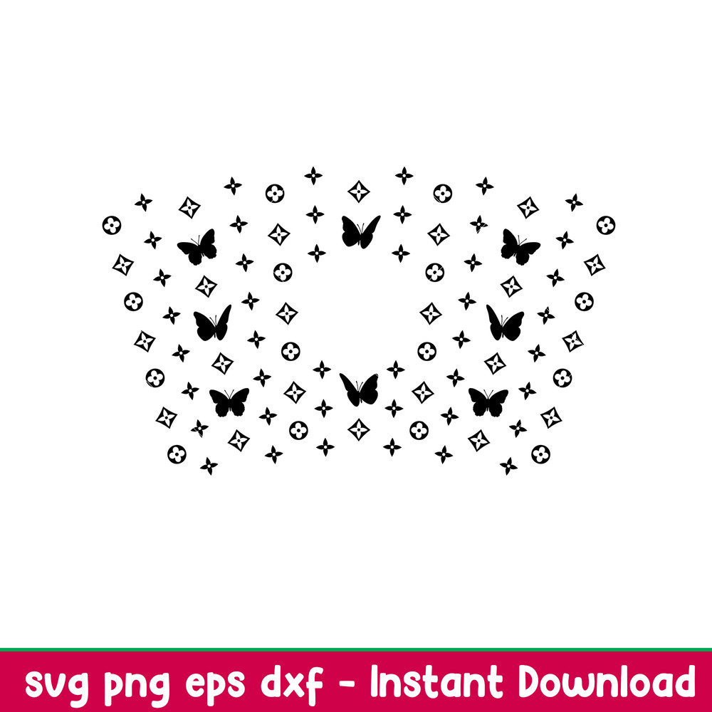 LV Butterfly Full Wrap with Logo, Butterfly Full Wrap with Logo Svg, Starbucks Svg, Coffee Ring Svg, Cold Cup Svg, png,dxf,eps file.jpeg