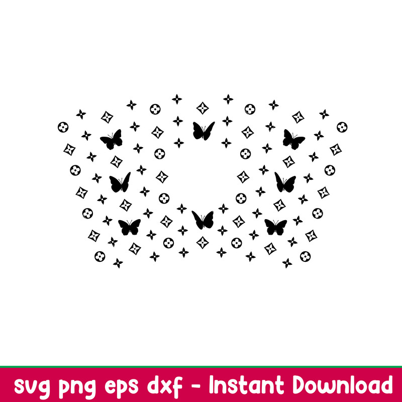 LV Butterfly Full Wrap with Logo, Butterfly Full Wrap with Logo Svg, Starbucks Svg, Coffee Ring Svg, Cold Cup Svg, png,dxf,eps file.jpeg