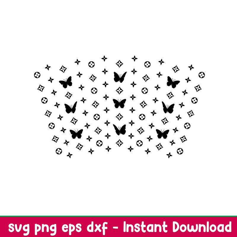 LV Butterfly Full Wrap, Butterfly Full Wrap Svg, Starbucks Svg, Coffee Ring Svg, Cold Cup Svg, png,eps,dxf file.jpeg