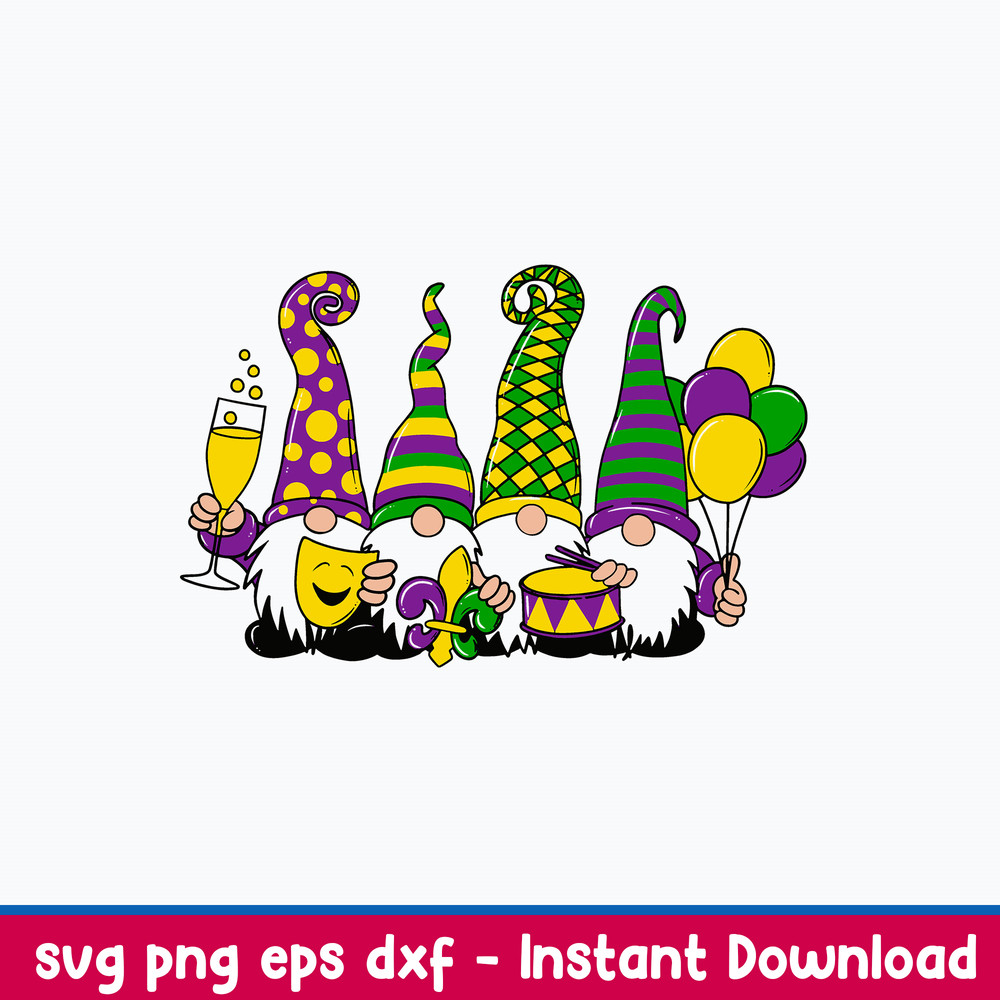 Mardi Gras Gnomes Svg, Gnome Svg, Png Dxf Eps File.jpeg