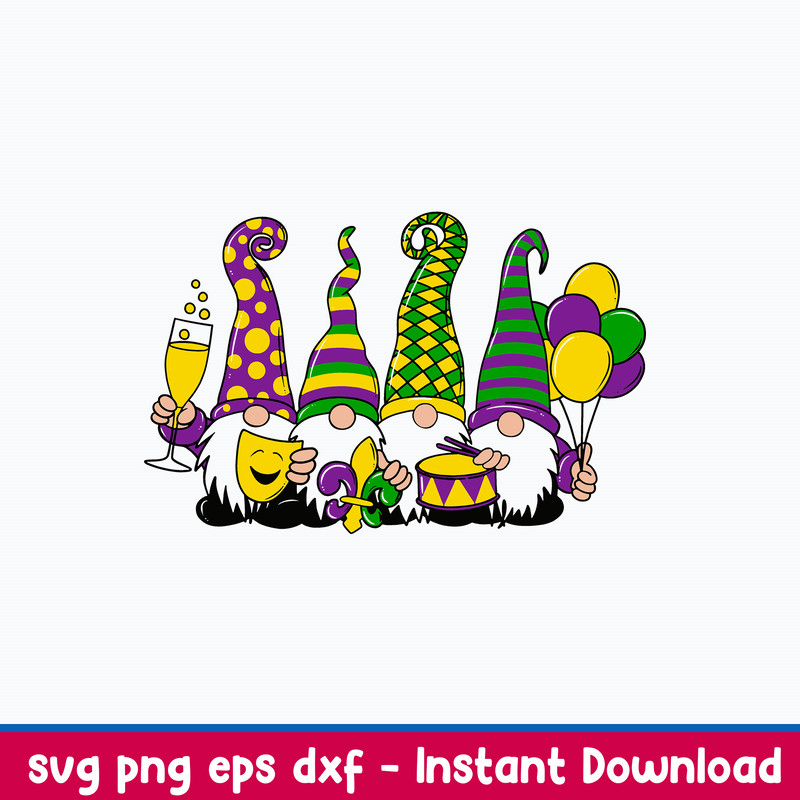 Mardi Gras Gnomes Svg, Gnome Svg, Png Dxf Eps File.jpeg