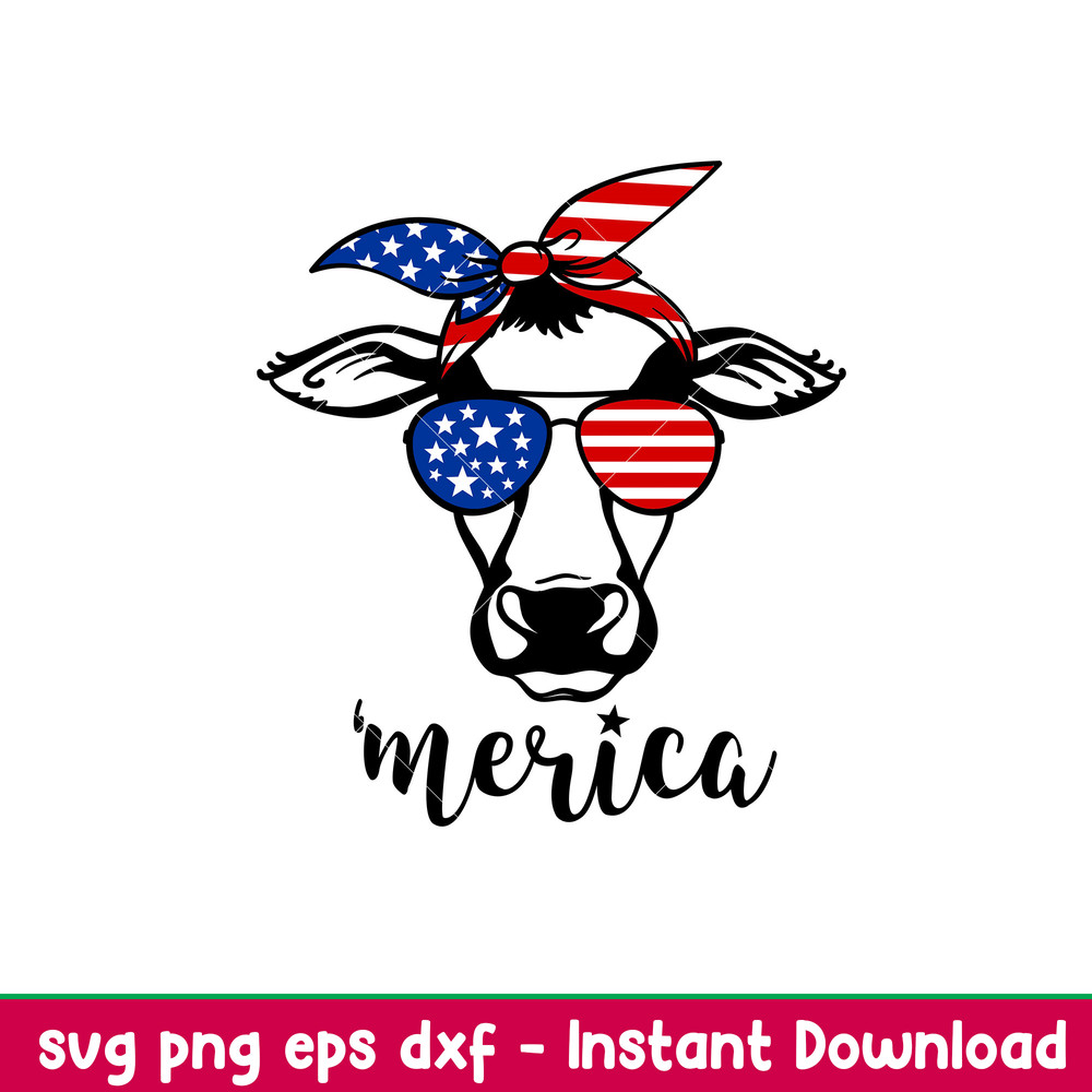 Merica Heifer Cow, Merica Heifer Cow Svg, 4th of July Svg, Patriotic Svg, Independence Day Svg, USA Svg, png,dxff,eps file.jpeg