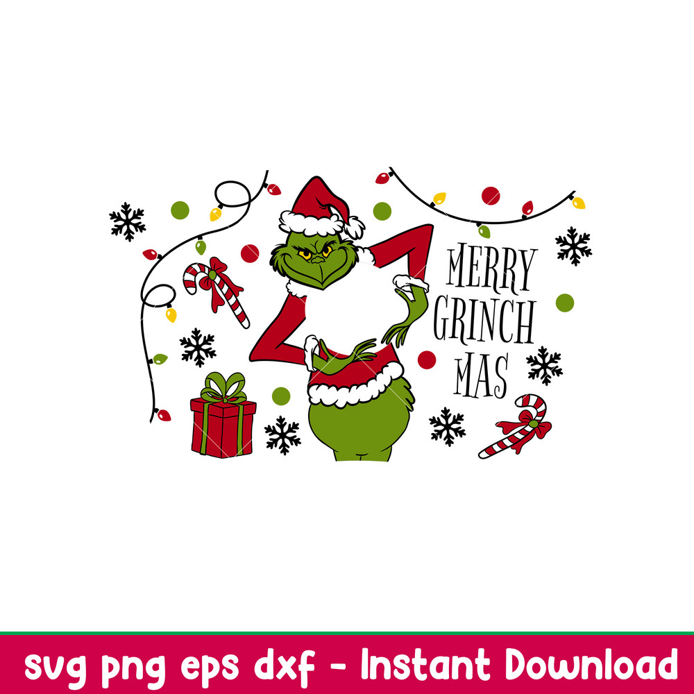 Merry Grinchmas Full Wrap, Merry Grinchmas Full Wrap Svg, Starbucks Svg, Coffee Ring Svg, Cold Cup Svg, png,eps,dxf file.jpeg