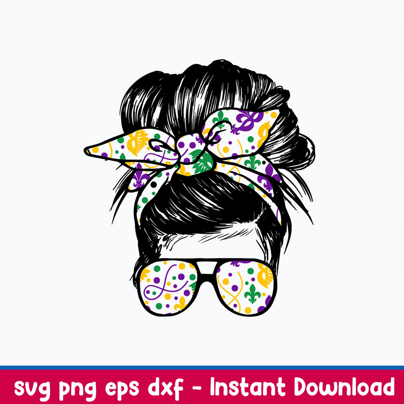 Messy Bun Mardi Gras Svg, Messy Bun Svg, Mom Life Svg, Png Dxf Eps File.jpeg