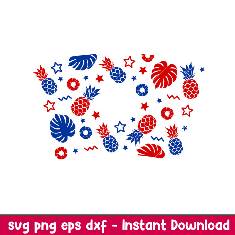 Patriotic Pineapple Full Wrap, Patriotic Pineapple Full Wrap Svg, Starbucks Svg, Coffee Ring Svg, Cold Cup Svg, png,dxf,eps file.jpeg