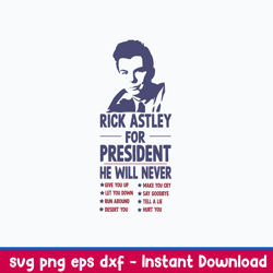 Rick Astley For President He Will Never Svg, Png Dxf Eps File