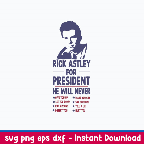 Rick Astley For President He Will Never Svg, Png Dxf Eps File.jpeg
