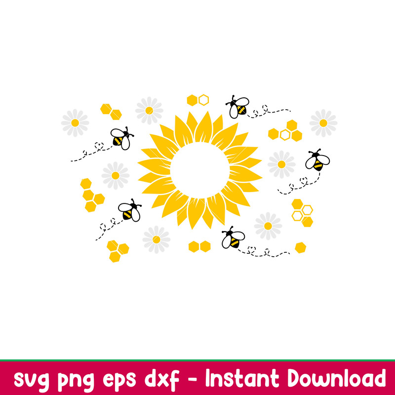 Sunflower Bees Full Wrap, Sunflower Bees Full Wrap Svg, Starbucks Svg, Coffee Ring Svg, Cold Cup Svg, png,dxf,eps file.jpeg