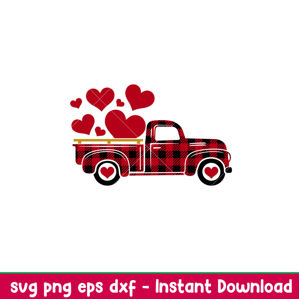 Valentines Red Truck, Valentines Red Truck Svg, Valentine’s Day Svg, Valentine Svg, Love Svg, png,dxf,eps file.jpeg