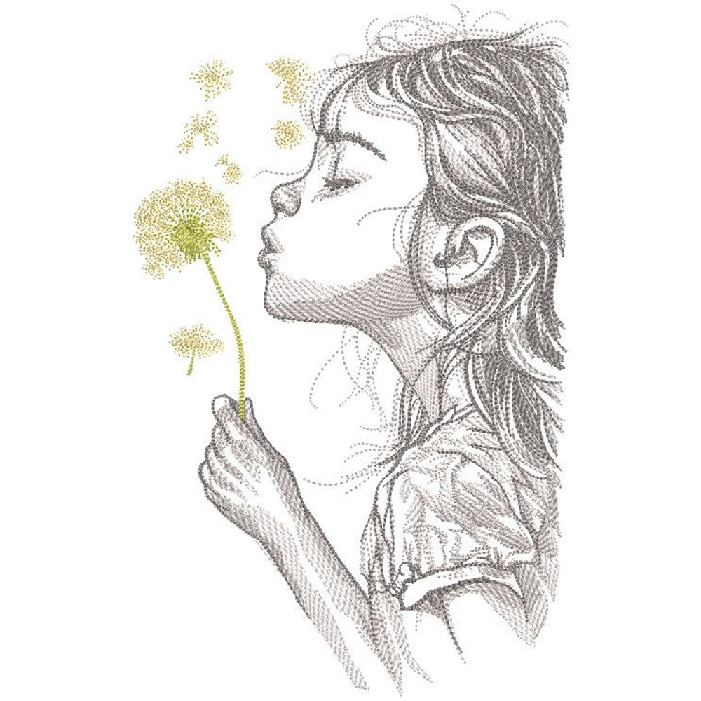 Girl Blowing On A Dandelion Embroidery Design 0