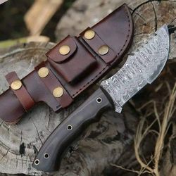 "Damascus-steel-Knife" Hunting-knife-with sheath"fixed-blade-Camping-knife, skiner nife, Handmade-Knives, Gifts-For-Men.