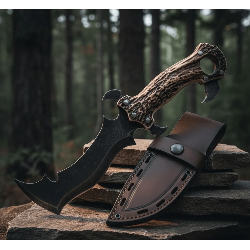 Handmade Fantasy Art Knife Engraved Stag Horn Handle Carbon Steel Artisan Collector Blade With Le 0