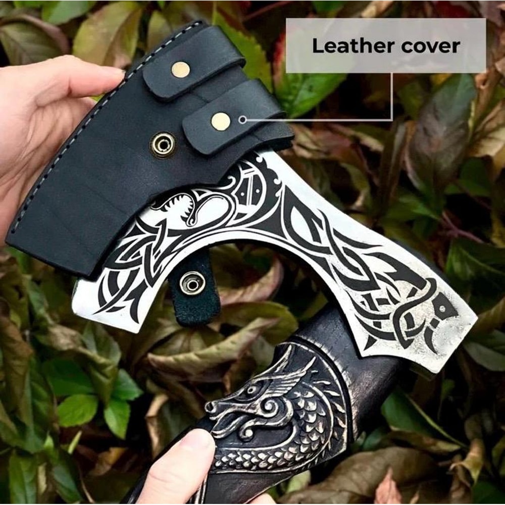 Handmade Viking Axe Leather Sheath Outdoor Camping Collector Gift Norse Inspired Axe 5