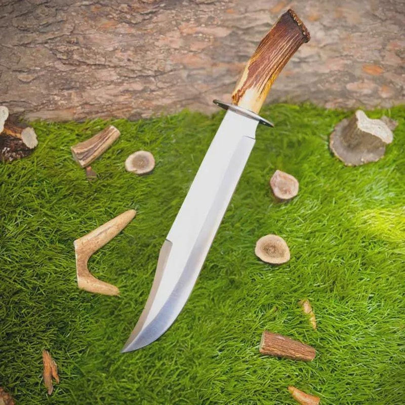 Custom D2 Steel Bowie Hunting Knife Stag Antler Handle Outdoor Collector Gift 1