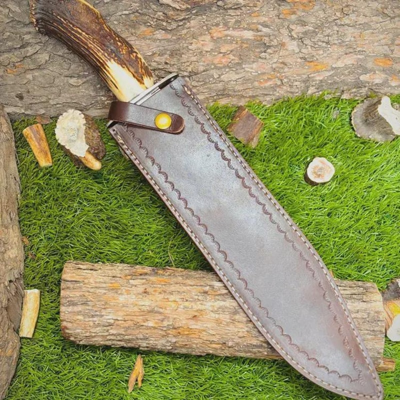 Custom D2 Steel Bowie Hunting Knife Stag Antler Handle Outdoor Collector Gift 6