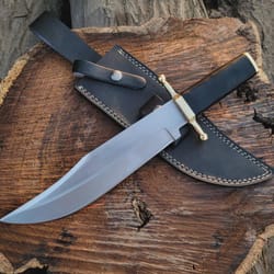 premium bowie knife d2 steel blade buffalo horn handle with leather sheath