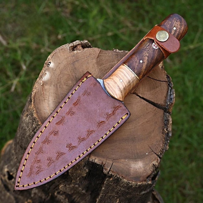 Custom Damascus Steel Boot Knife With Leather Sheath Outdoor Collector Gift 3