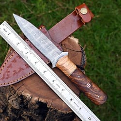 custom damascus steel boot knife with leather sheath outdoor collector gift