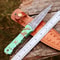 Custom Damascus Boot Knife Resin Handle Fixed Blade With Leather Sheath 3