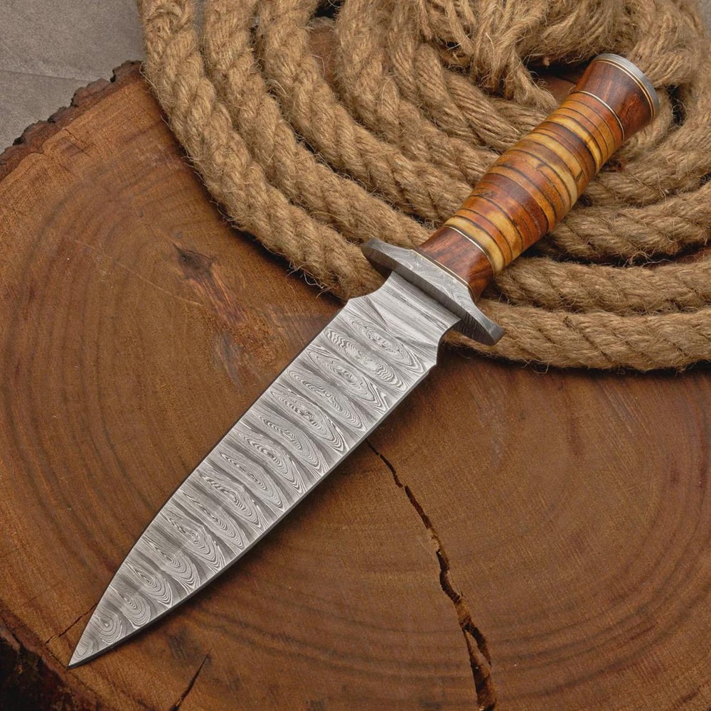 Custom Damascus Steel Dagger Hunting Knife Leather Handle With Sheath Collector Gift 1