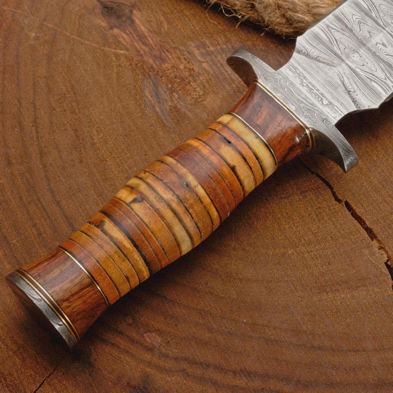 Custom Damascus Steel Dagger Hunting Knife Leather Handle With Sheath Collector Gift 4