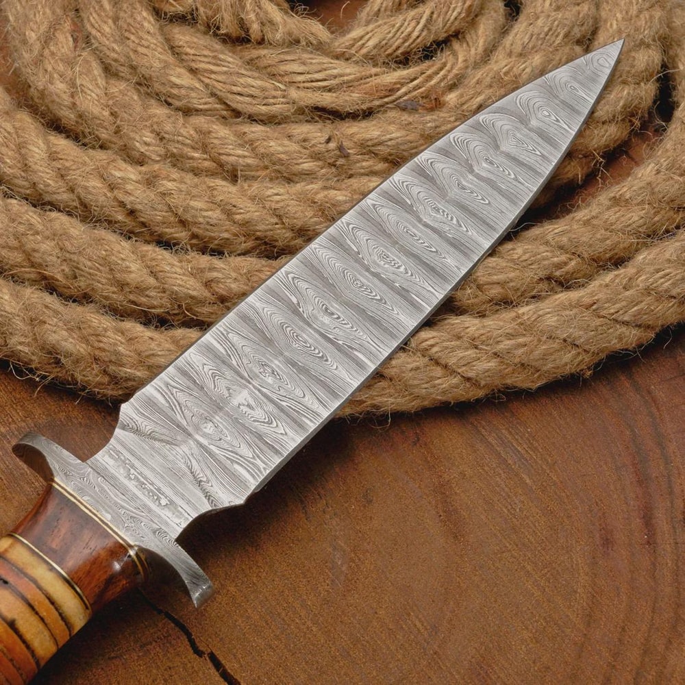 Custom Damascus Steel Dagger Hunting Knife Leather Handle With Sheath Collector Gift 6