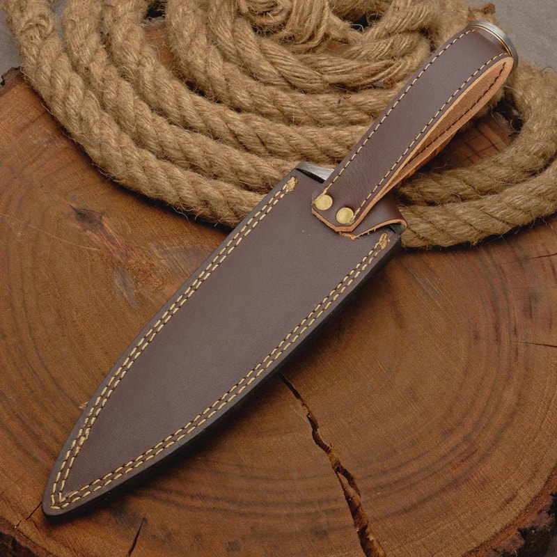 Custom Damascus Steel Dagger Hunting Knife Leather Handle With Sheath Collector Gift 9